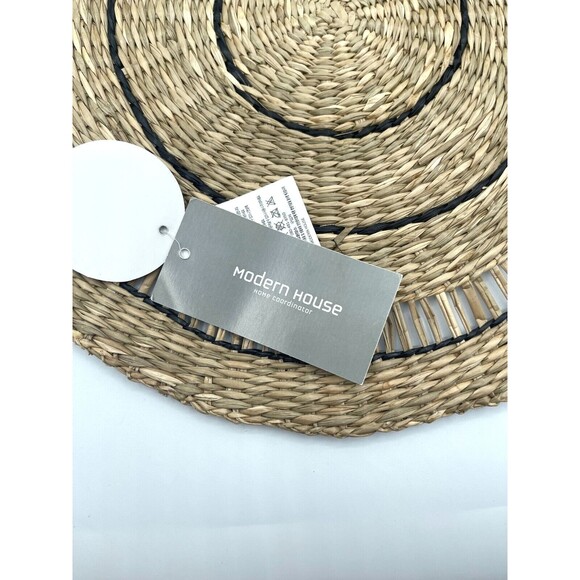 MORDEN HOUSE Round Woven Straw Placemats with Black Accents- 13.75" Diameter NWT - Picture 3 of 13